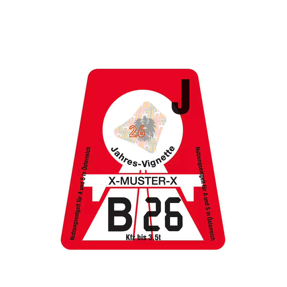 Feuerrote Vignettenplakette Österreich 2026. Quelle: austria.info
