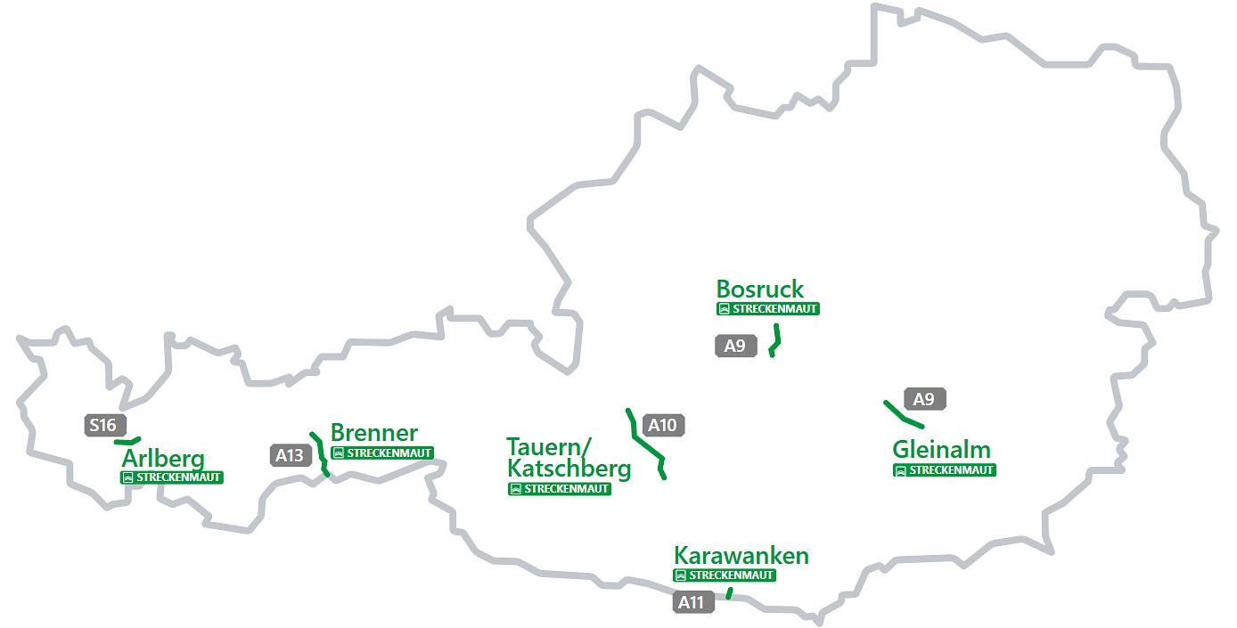 Carte Des Sections À Péage Supplémentaire En Autriche