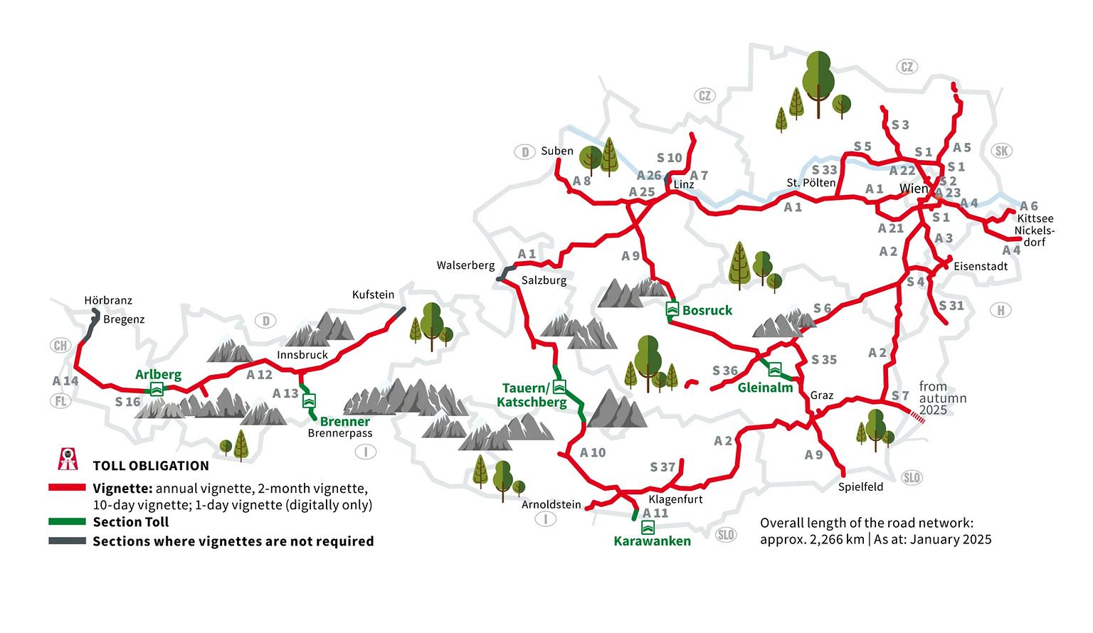 Map of road tolls in Austria | Source: ASFGiNAG.at