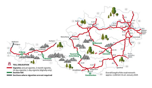 Karte der Mautgebühren in Österreich | Quelle: ASFGiNAG.at