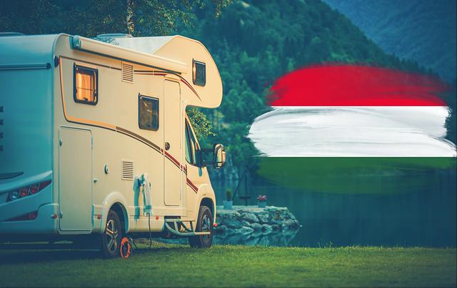 Zdjęcie kampera i flagi Węgier | Źródło: Canva free