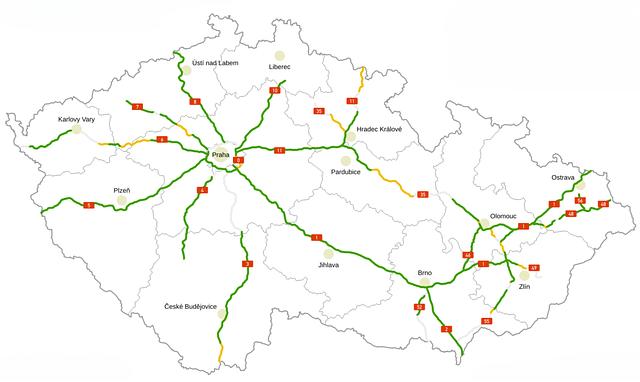 Karte der mautpflichtigen Autobahnen Tschechiens 2025 | Quelle: ceskedalnice.cz