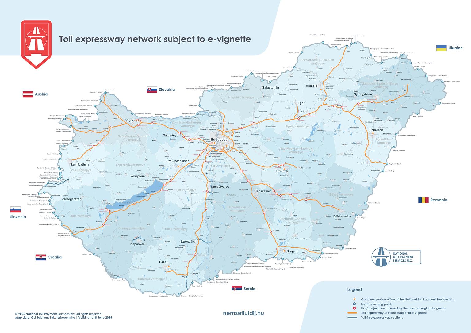 Hungary Toll Roads Map 2025