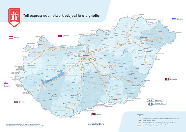Ungarn Mautstraßenkarte 2025