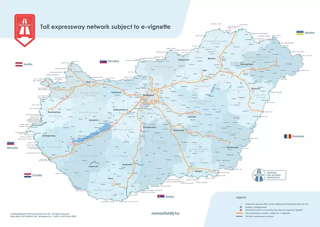 Ungarn Mautstraßenkarte 2025