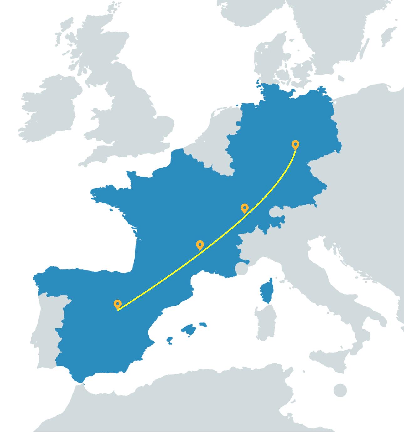 Karte von Deutschland, der Schweiz, Frankreich und Spanien | Quelle: Canva free