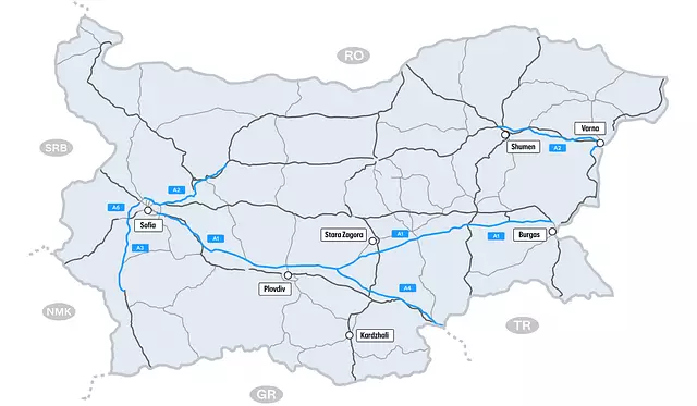 Zemljevid cestninskih cest v Bolgariji