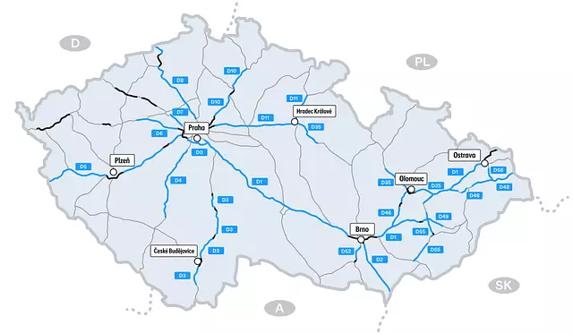 Karte der mautpflichtigen Straßen in Tschechien