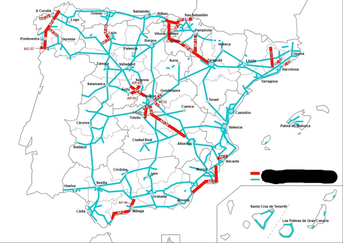 Mapa Płatnych Dróg W Hiszpanii