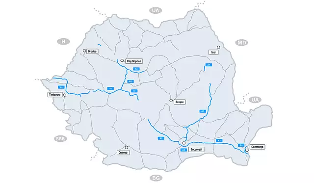 Zemljevid cestninskih cest v Romuniji
