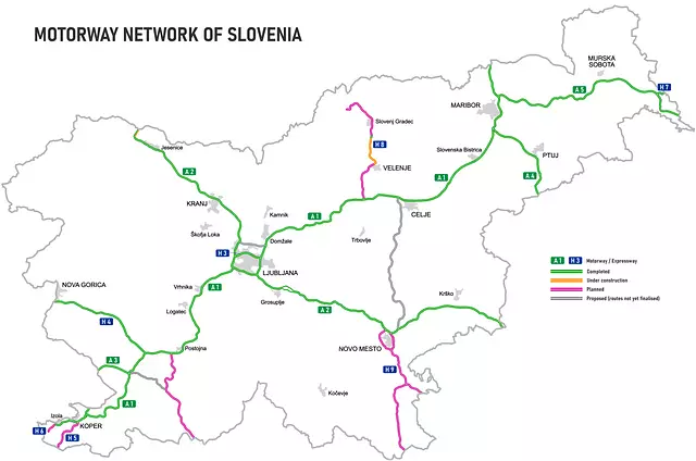 Mapa płatnych dróg w Słowenii 2025