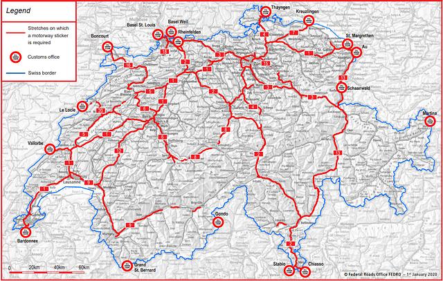 Aktuelle Karte der gebührenpflichtigen Strassen in der Schweiz