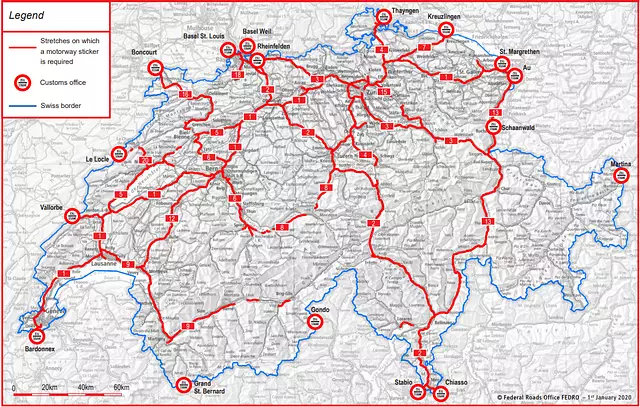 Aktuelle Karte der gebührenpflichtigen Strassen in der Schweiz