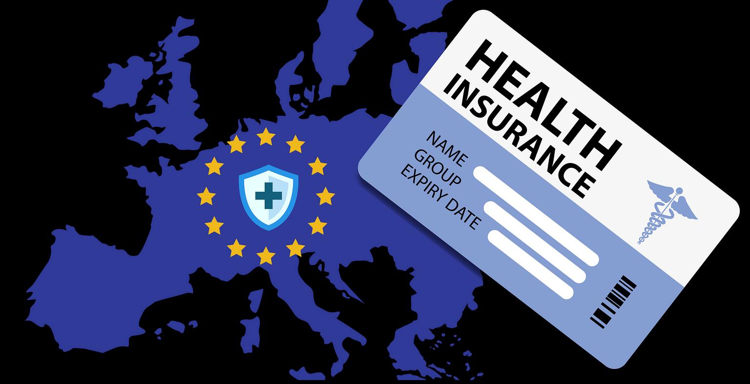 Hero image presenting blue EU map with a travel insurance ID card on the side